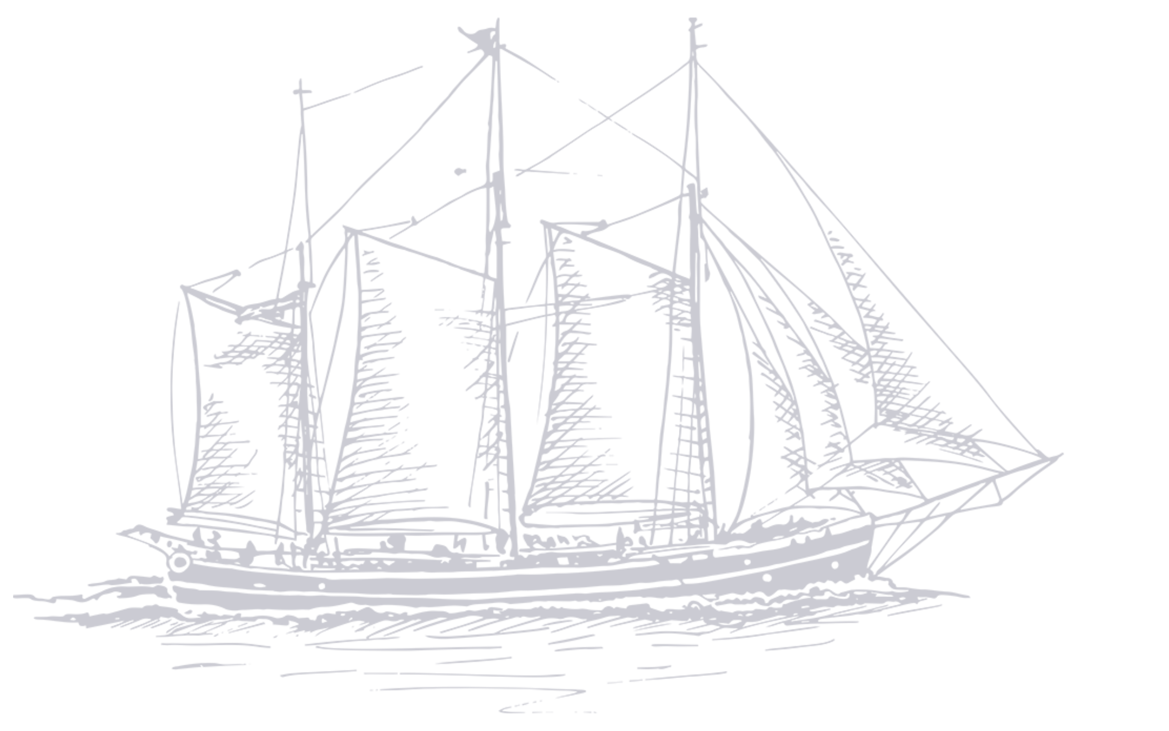 Illustration eines dreimastigen Segelschiffs auf dem Wasser.